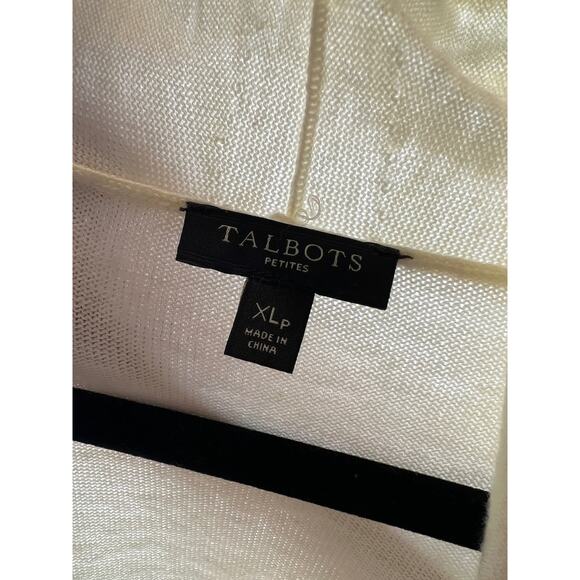 Talbots Cream Navy Stripe Pleated Cashmere Cardigan Sweater Women XLP XL Petite - Picture 9 of 13